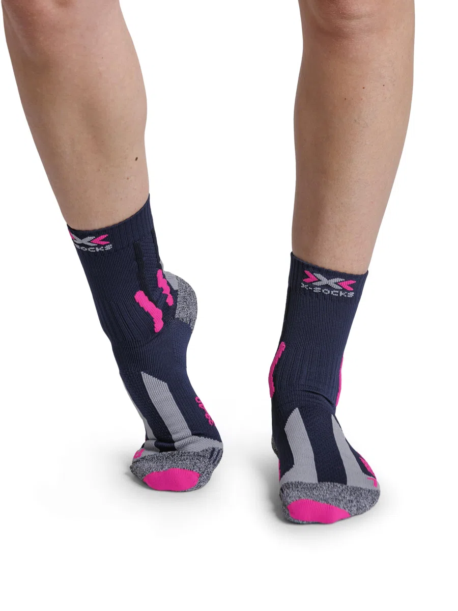 X-Socks Womens Trek Outdoor - calze da trekking per comfort e protezione ottimali, tecnologia di circolazione dell'aria migliorata, design specifico per le donne - Blu/Rosa/Grigio, 37-38