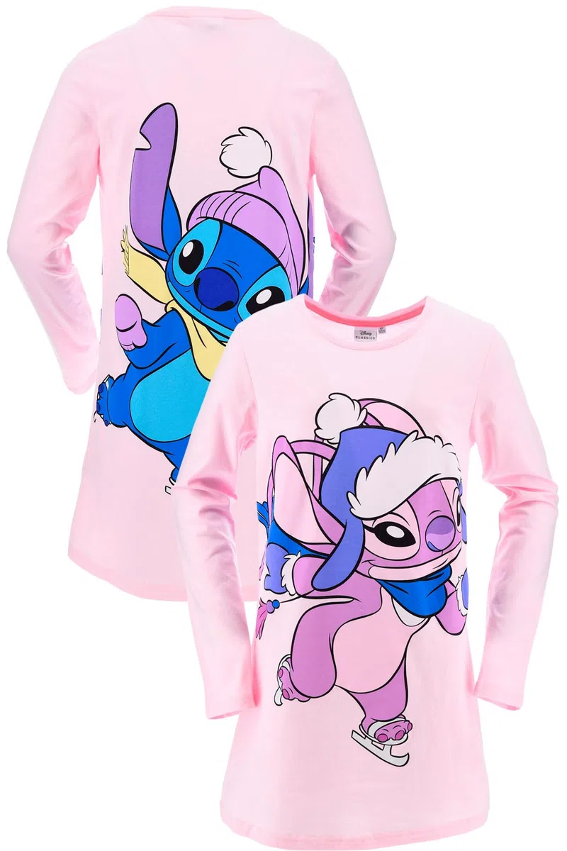 Disney Stitch Camicia da Notte Bambina Ragazza 10-16 Anni – Nightdress Rosa 100% Cotone Stampa Fronte e Retro – Manica Lunga – Licenza Ufficiale Idea Regalo Teenager