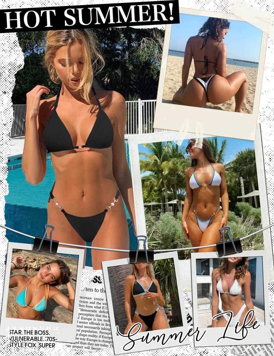 Nadeer Bikini Donna Sexy Costume da Bagno Due Pezzi Costumi Brasiliana con Halter Triangolo Bikini Top Vita Bassa Perizoma Bikini