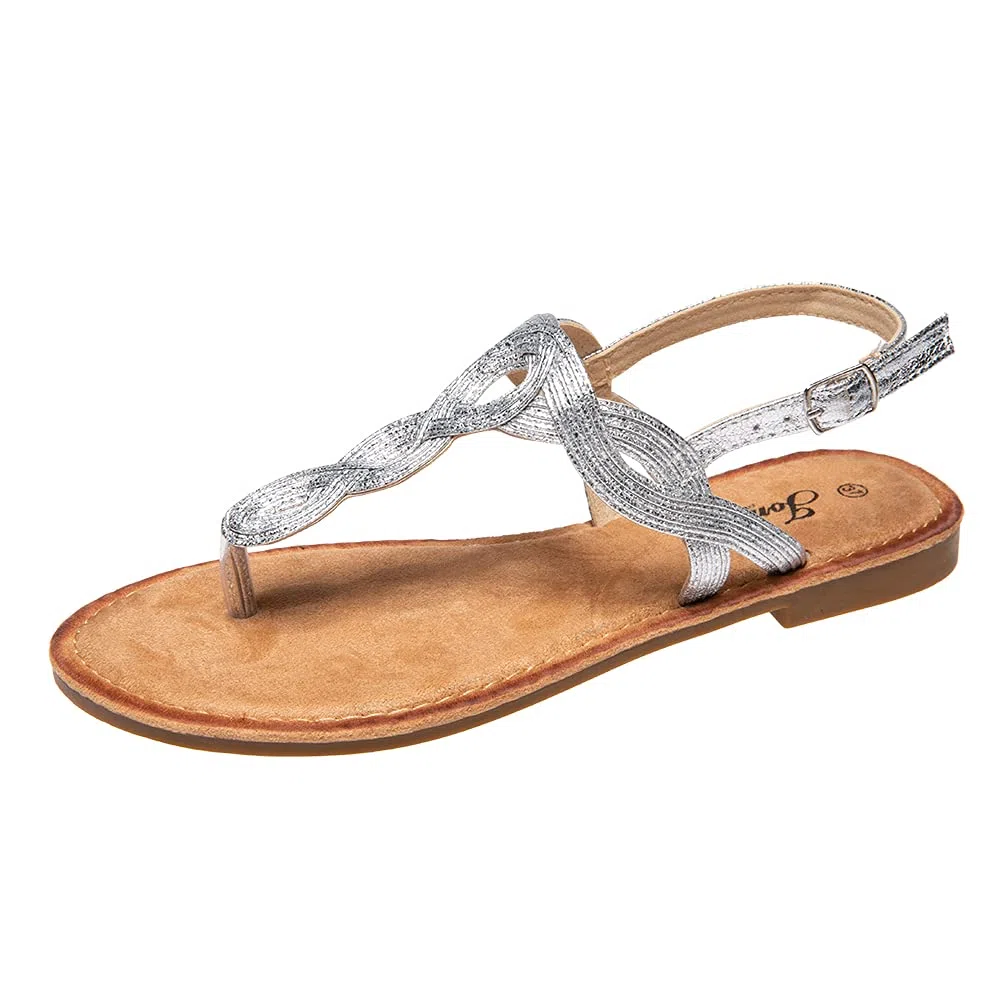 JOMIX Sandali Donna Estivi Infradito Eleganti Bassi Fascia Intrecciata con Cinturino Regolabile Scarpe Aperte per Cerimonia Vacanze Giorno e Sera