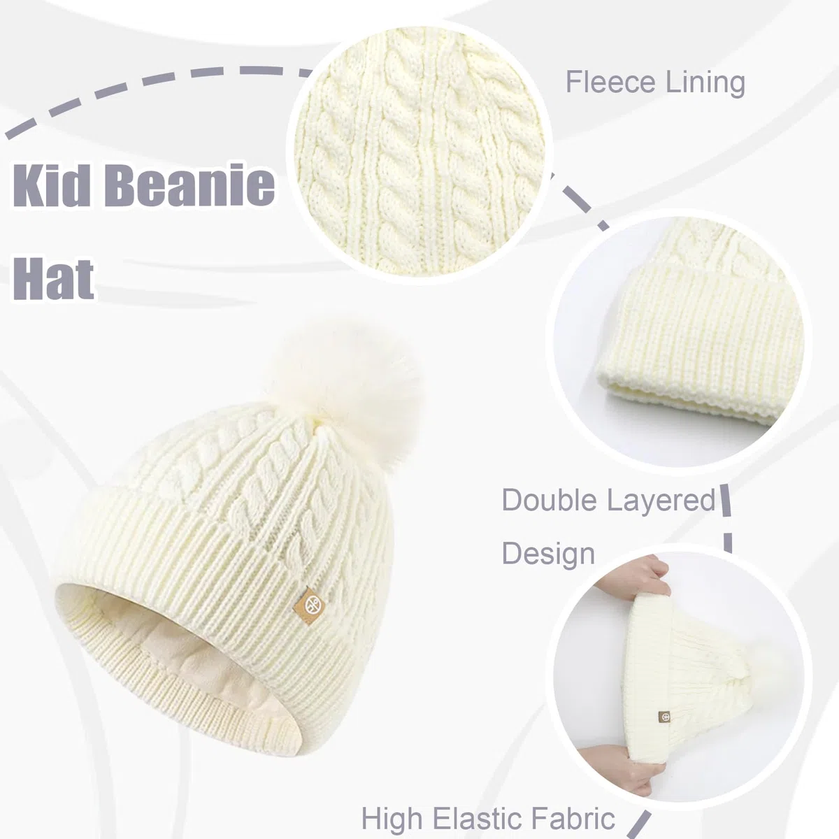 Lifup 3 Pezzi Bambini Inverno Beanie Cappello Sciarpa Guanti Set, Termico Maglia Crochet Spessa Pom Kids Beanie Cappello Sciarpa Guanti per 5-12 Anni Ragazzi Ragazze