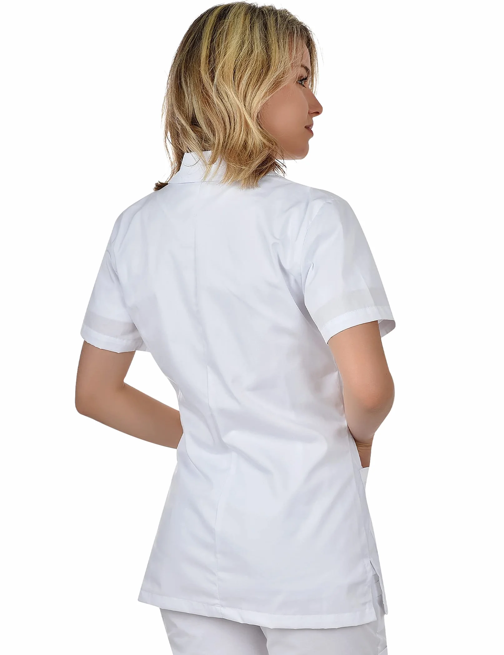 B-well Gabi Casacca Donna Lavoro Camice Medico Infermiere con Bottoni Divisa a Manica Corta Scollo V