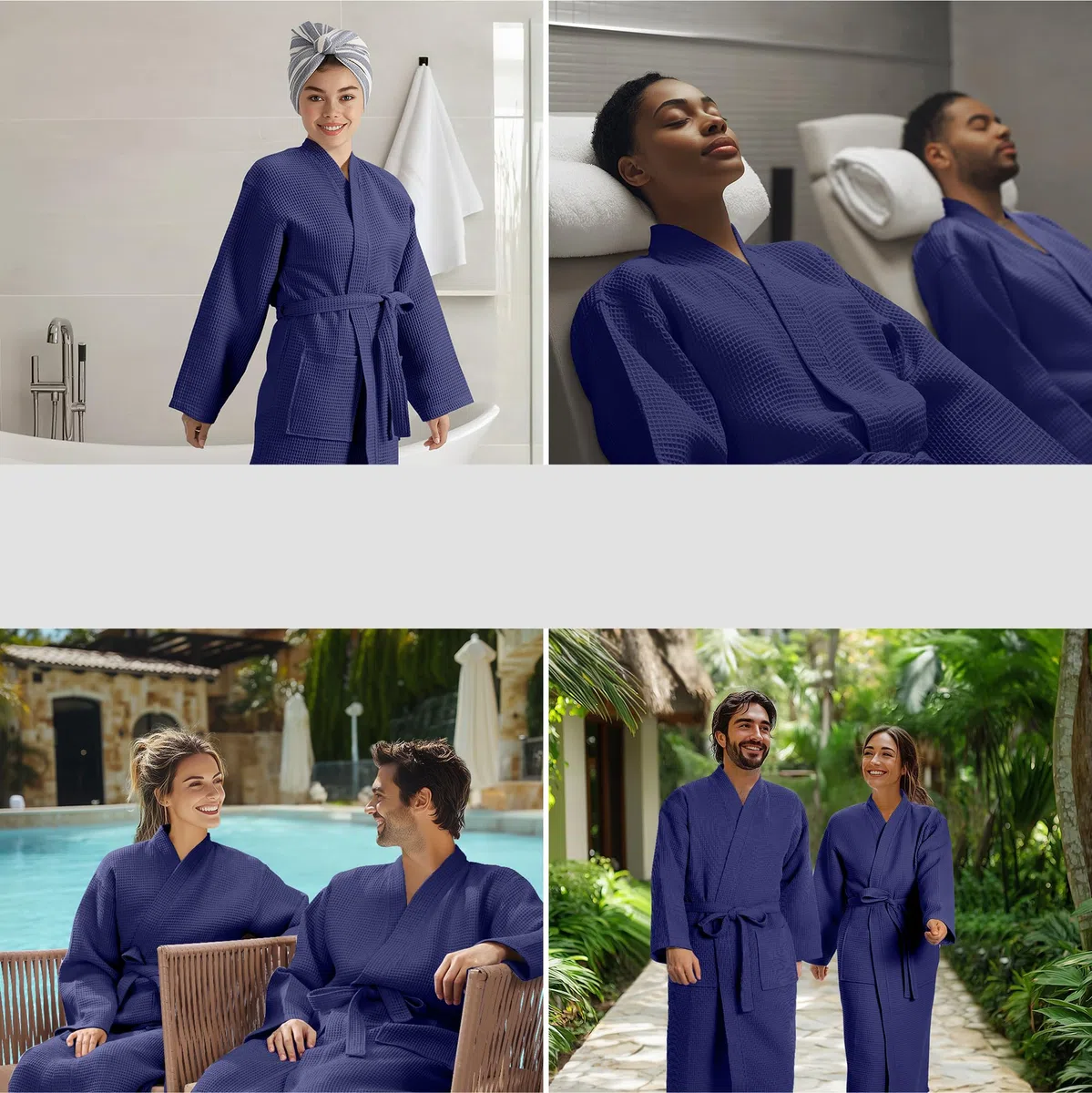 HOMELEVEL Accappatoio Uomo e Donna - Accappatoio Unisex a Nido D'Ape - Morbido in 100% Cotone - Leggero e Salvaspazio da Casa e da Viaggio - Taglie S-6XL