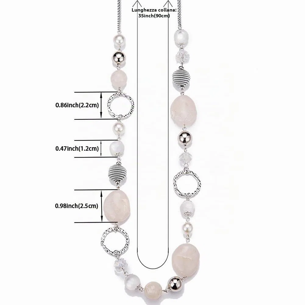 Collana lunga da donna con perle in stile boho, in argento, per anniversario di matrimonio, gioiello alla moda