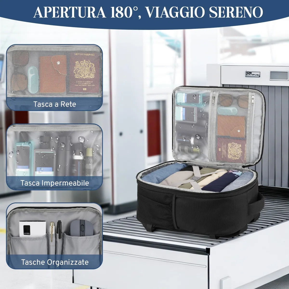 VSNOON Zaino da Viaggio, Estendibile Zaino Ryanair 40x30x20 24L a 30L con Tasca Umida, Impermeabile Bagaglio a Mano 40x30x20, Zaino Ryanair per PC Portatile 15" per ITA Airways Ryanair & EasyJet, Nero
