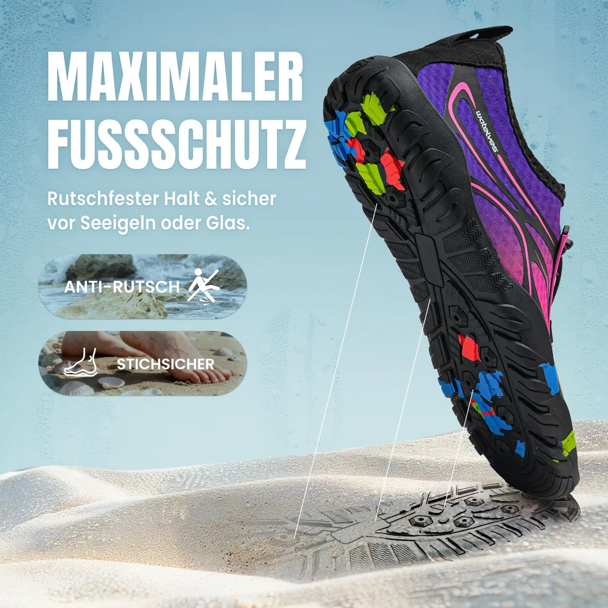 WateLves Scarpe da Bagno Scarpe da Acqua Donne Uomini Asciugano Velocemente e Indossano Velocemente Scarpe da Spiaggia, per Sub, Surf, Sport Acquatici, Escursionismo, Yoga, Oggi,36-48EU