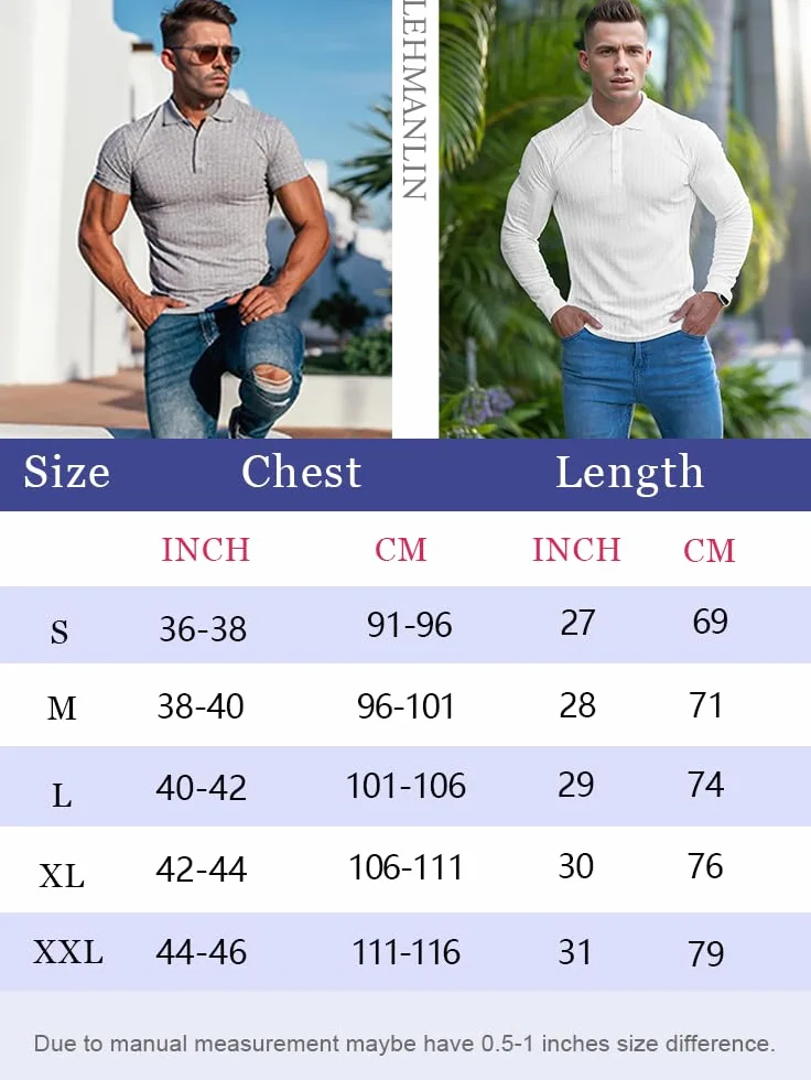 Lehmanlin Polo da Uomo Manica Lunga/Corta Slim Fit Cotone T-Shirt Elastico Muscle Sport Golf Tops