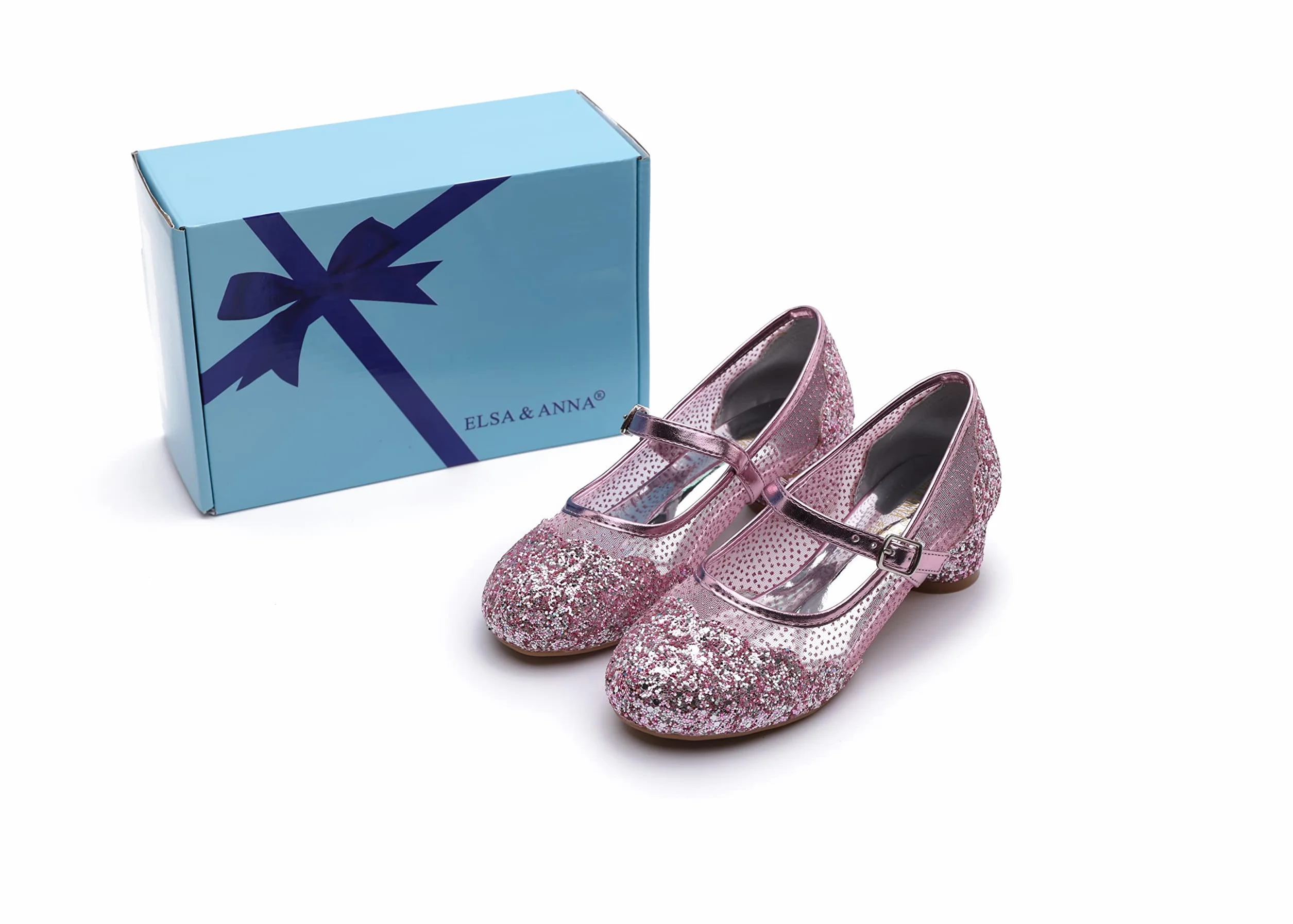 ELSA & ANNA Scarpe da principessa per ragazze - Scarpe con tacco 3cm - Scarpe per costumi Elsa glitterate per feste e compleanni - Tacchi alti per bambini (SH2206)