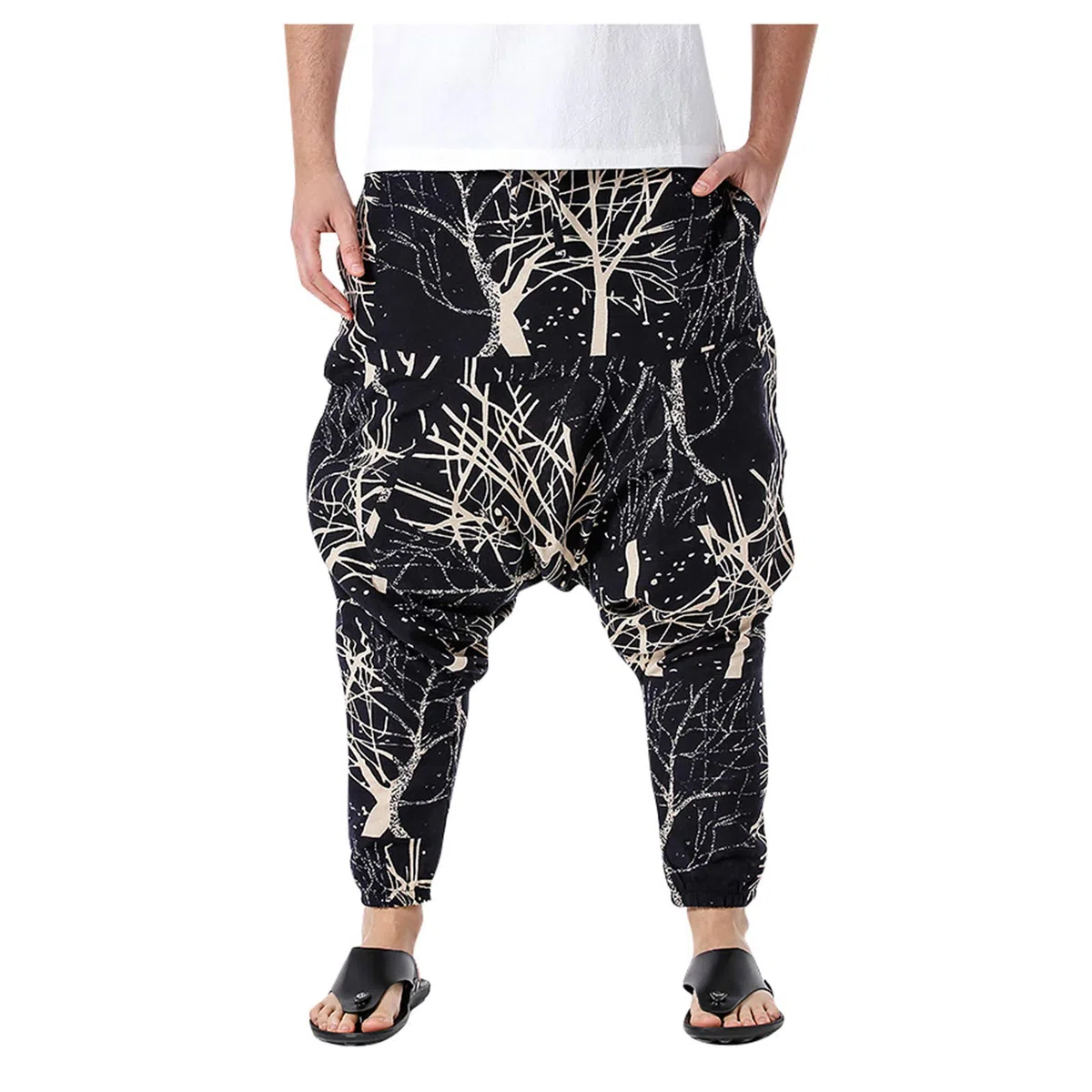 Pantaloni Hippie Harem Pants Moda Casual Moda Sciolto Puro Colore Puro Hip Hop Stile Cotone e Lino Lunghezza Pants