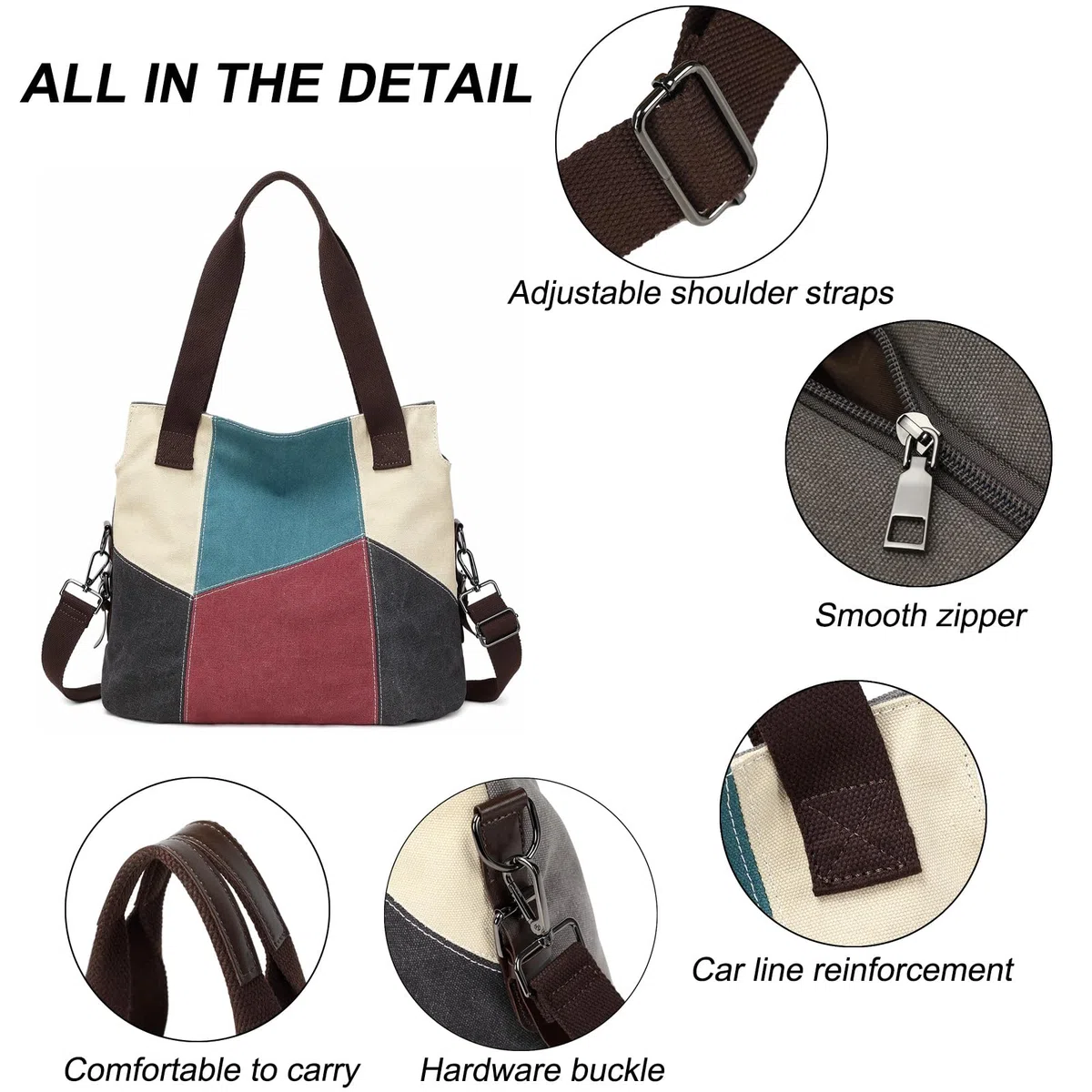 Borsa da donna in tela, casual, a tracolla, stile retrò, in tela