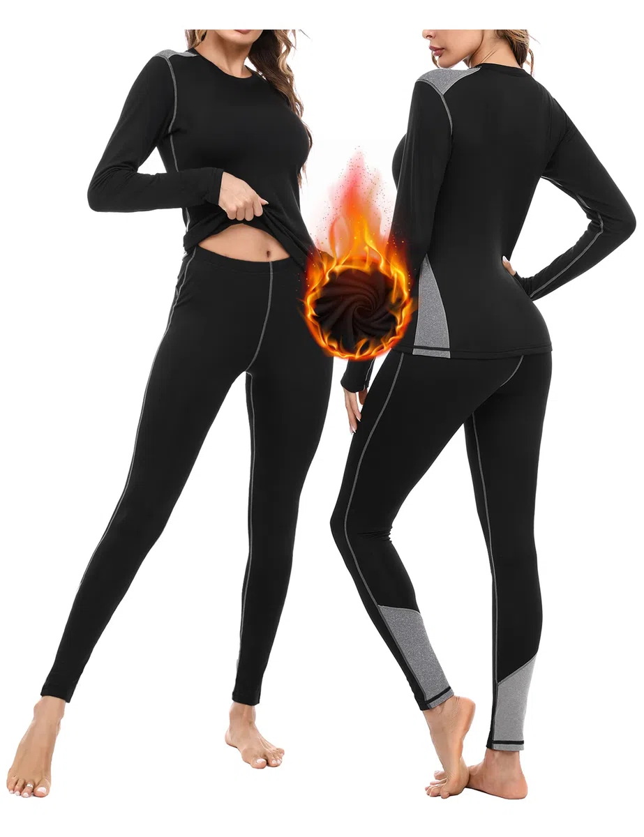 Terecey Intimo Termico Donna Sci,Completo Termico Donna Invernale,Biancheria Termica Donna Traspirante,Due Pezzi Tuta Termica Donna Sportiva in Felpata,Maglia Termica Donna+Leggings Termici -