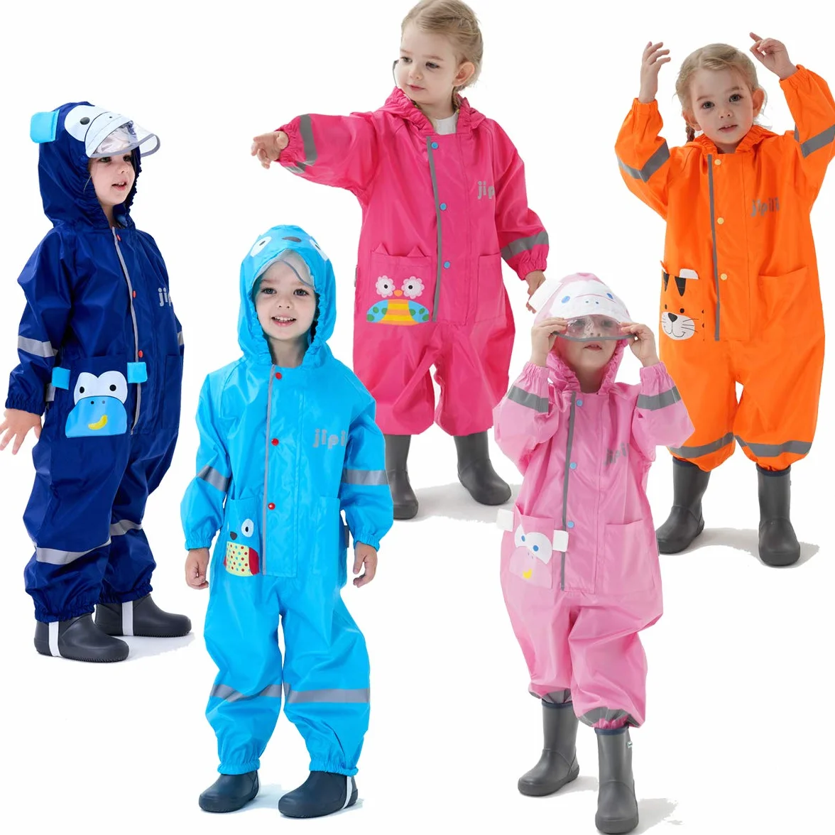 Impermeabile da Pioggia Bambini Bambine con Cappuccio Modello Cartone Animato 3D Antipioggia Giacca Tuta Portatile Sportivo Jogging Impermeabili Ragazzi Ragazze Unisex Bimbo Bimba 1-8 Anni