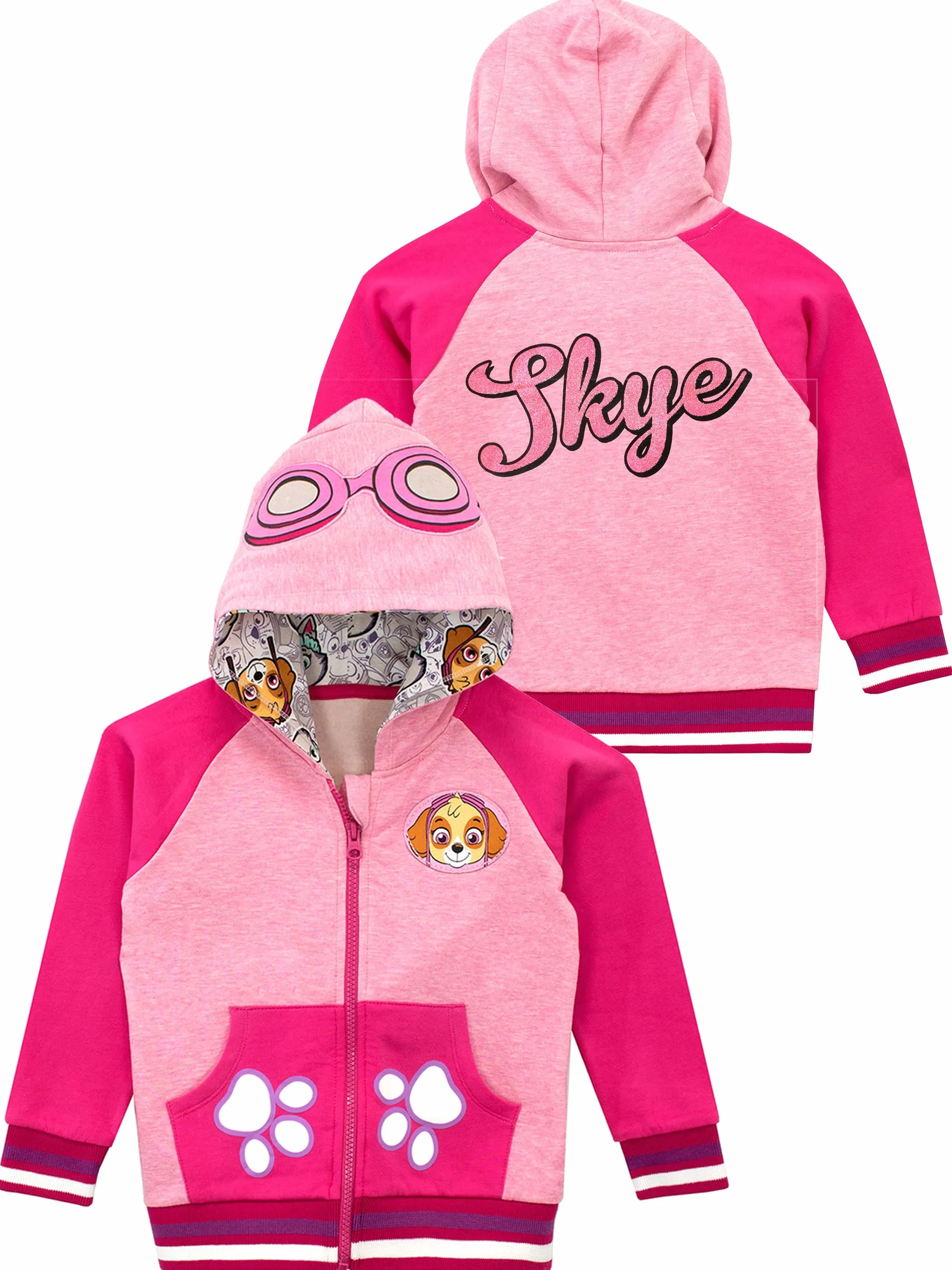 Paw Patrol Felpa Zip Bambina | Felpe Ragazza Skye | Felpe con Cappuccio Glitter