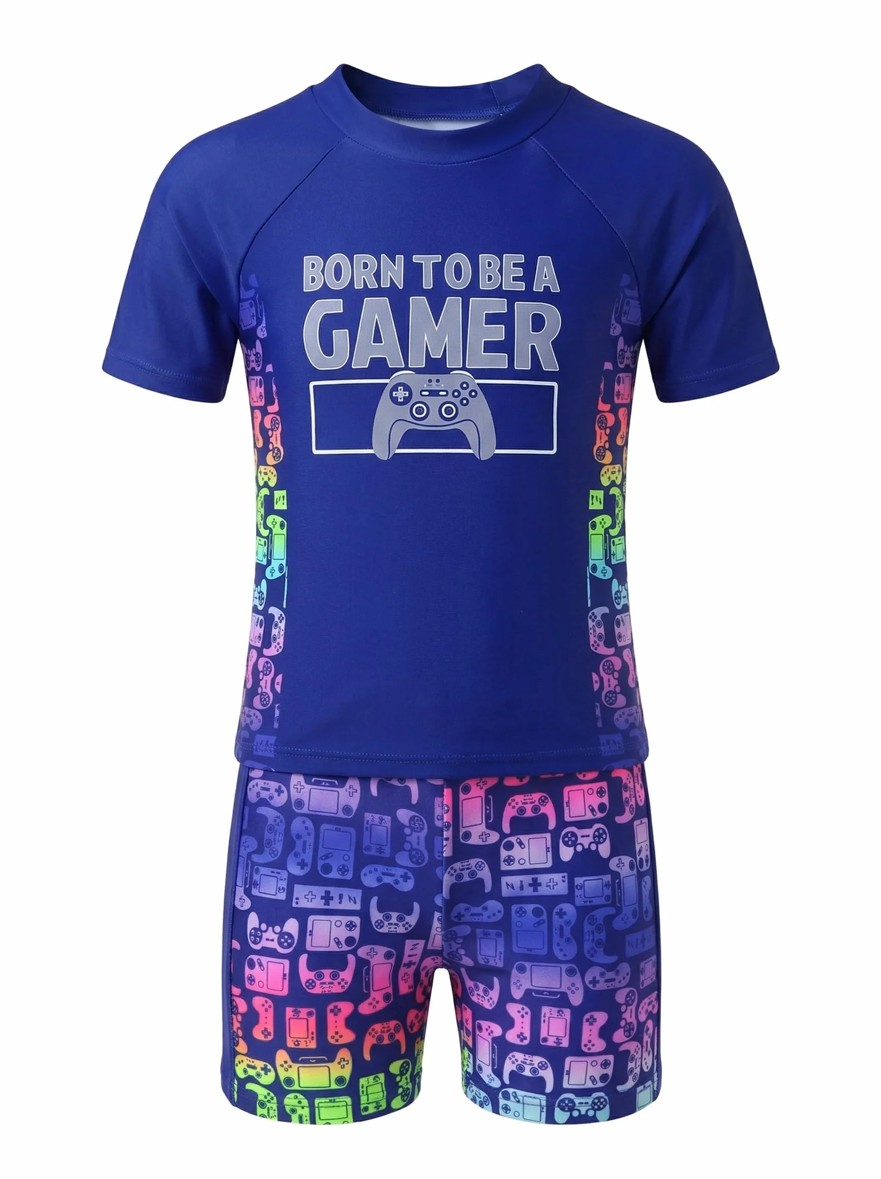 JiAmy Costume da bagno da gioco per ragazzi, set da 2 pezzi, con maglietta a maniche corte e costume da bagno con pantaloncini da bagno ad asciugatura rapida, protezione dai raggi UV, per bambini dai