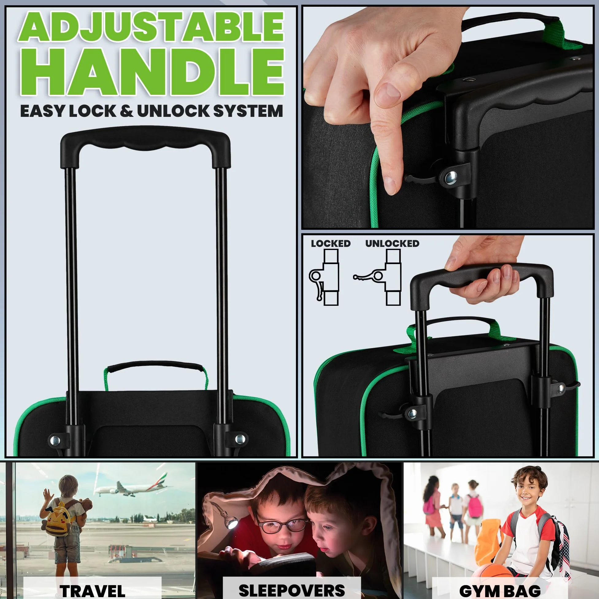 Minecraft Valigia Bambino con Ruote Creeper Pieghevole Trolley da Viaggio Morbido Valigie Bambini Accessori Viaggio, 46x30x18cm, 15L (L46cm x W30cm - 15L, Nero)
