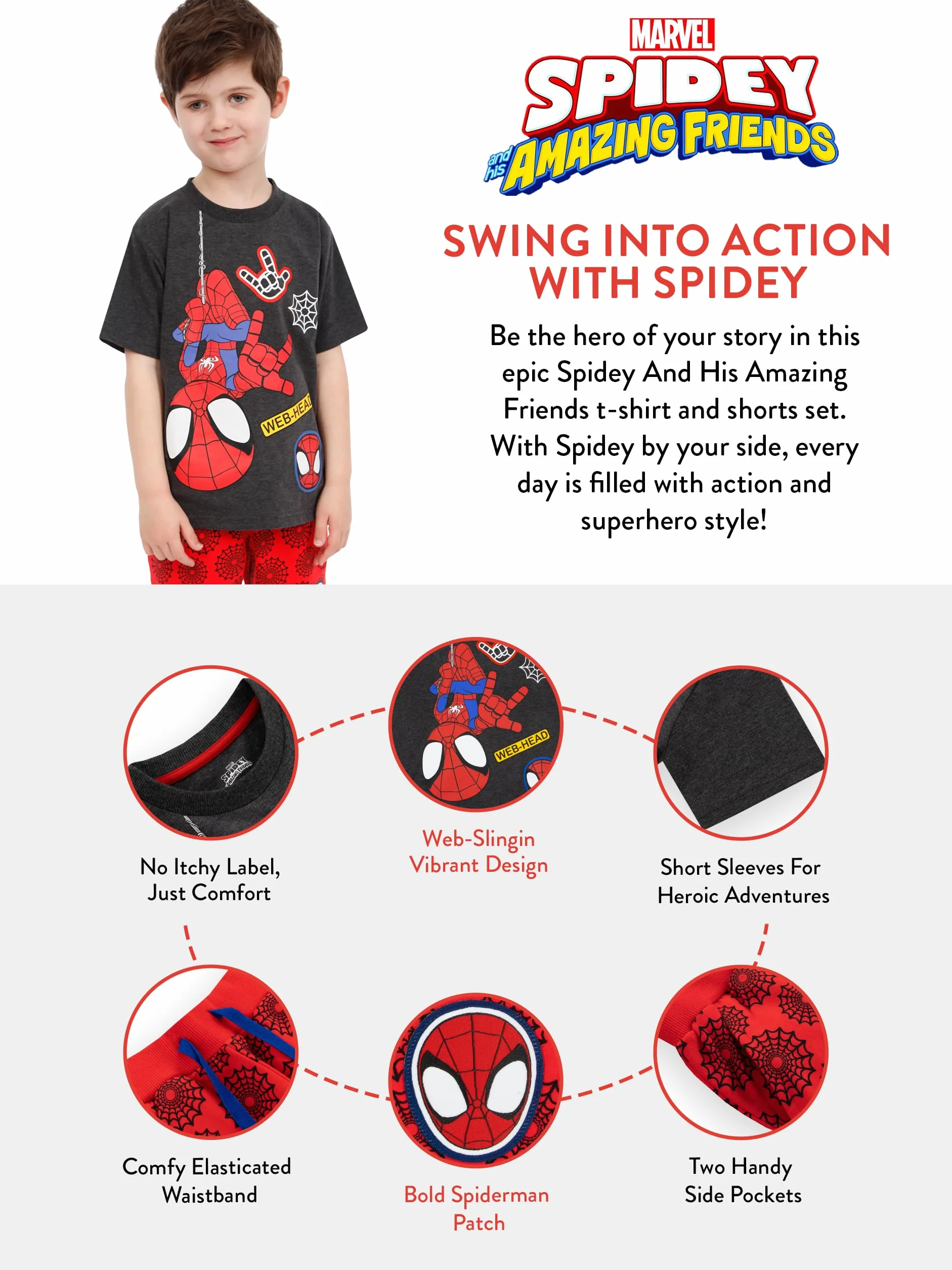 Marvel Abbigliamento Bambini e Ragazzi | Spidey And His Amazing Friends Set di Pantaloncini e Maglietta | Maglietta Spiderman Bambino