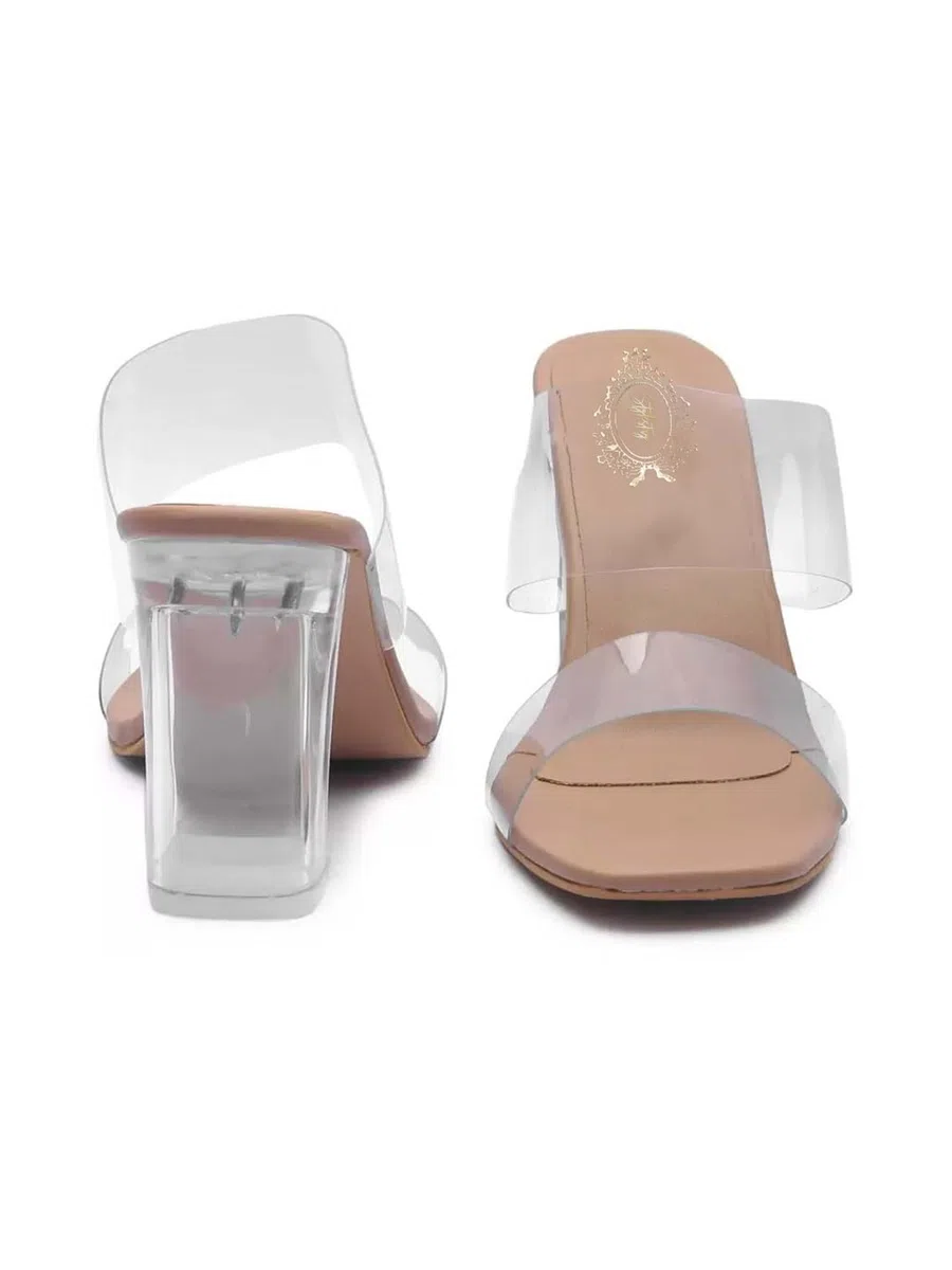 Shoetopia Eleganti tacchi trasparenti dettagliati per donne e ragazze, BEIGE, 3 UK