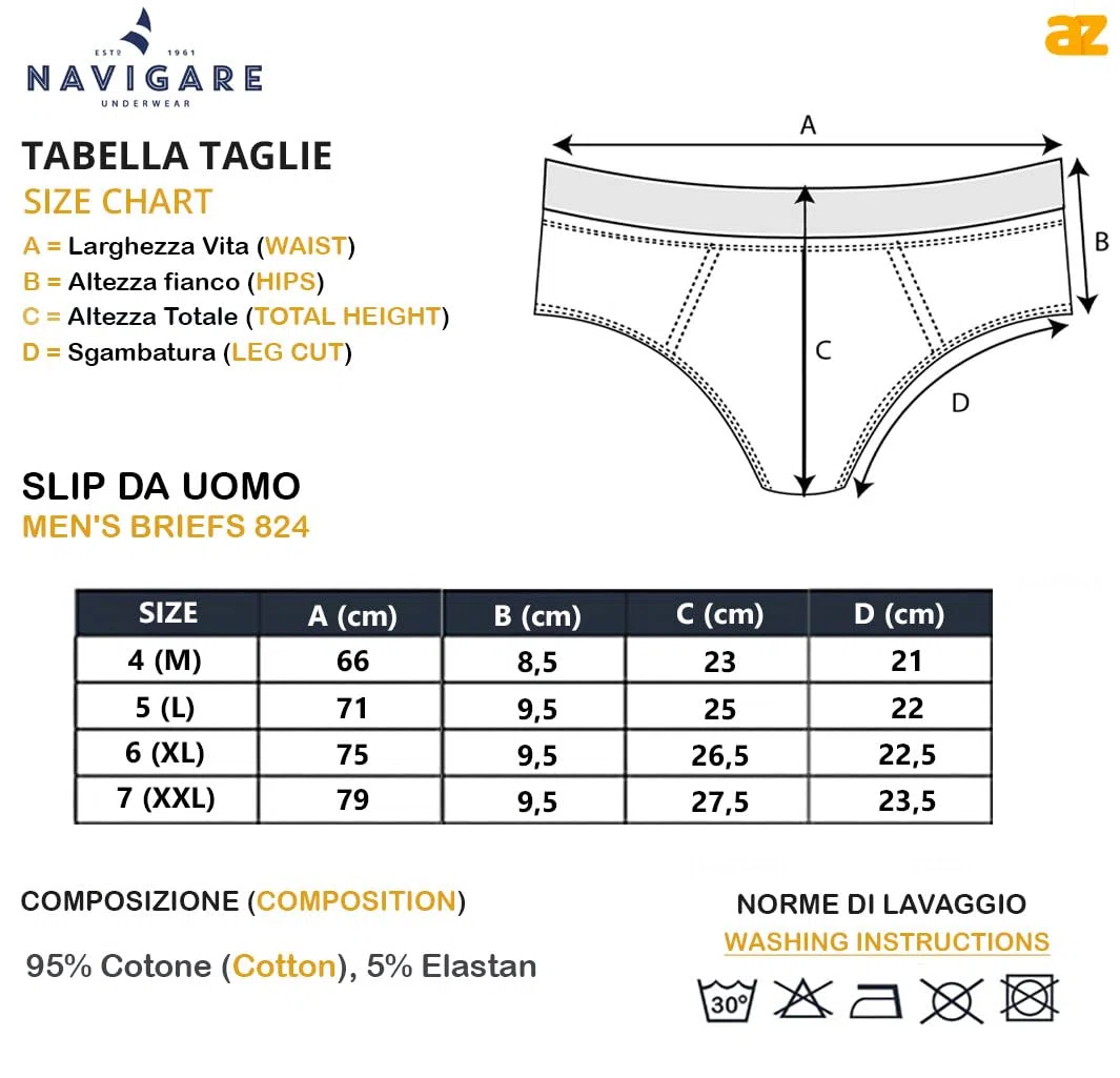 Navigare Slip Uomo Bielastico: Comfort Superiore e vestibilità Perfetta. Mutande Uomo Slip in Cotone, Confezione 5 Pezzi, Art. 874/E - 824-714-702. Edizione Limitata Esclusiva per Azzeta.