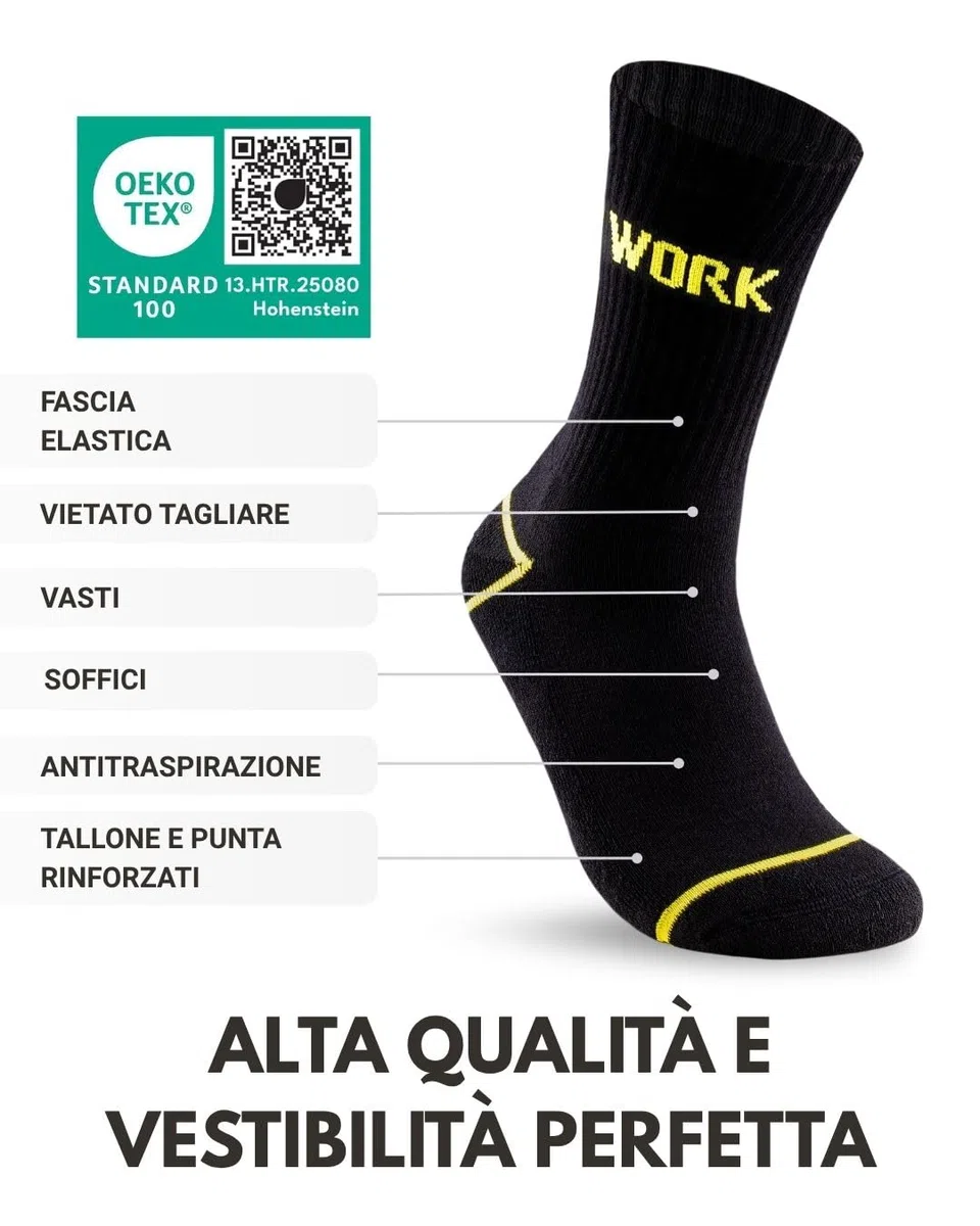 10 Paia Calze da Lavoro Uomo Cotone Rinforzate WORK Socks