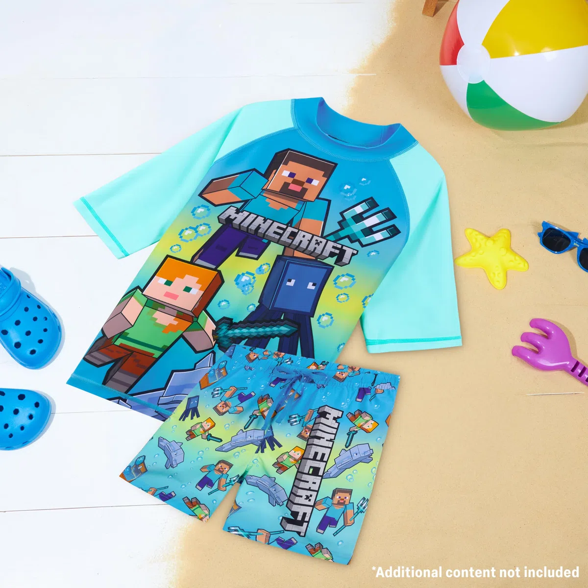 Get Trend Minecraft | Pokemon Swimsuit Set for Boys Teenagers 2 Pcs with Swimming Trunks Boys Rash Vest for Swimming Beach Trip Holiday Essentials