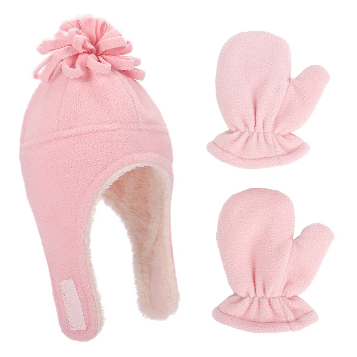 LACOFIA Cappellini Beanie e Manopole in Caldo Pile per Neonato Berretto da Pilota Invernale con Paraorecchie e Guanto da Bambino