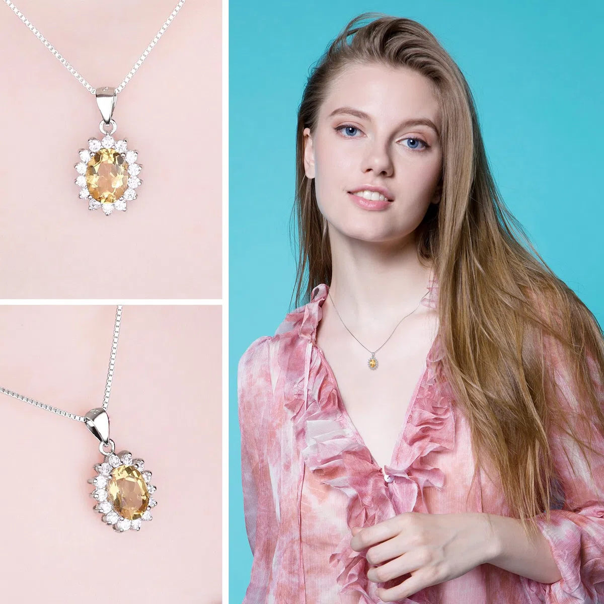 JewelryPalace Collana Donna Kate Middleton Argento 925 con Pietre Preziose Colorate, Princess Diana William Collana Ciondolo Pietra Ovale con Catena 45cm, Collane Pendenti Tre Ori Set Gioielli Donna