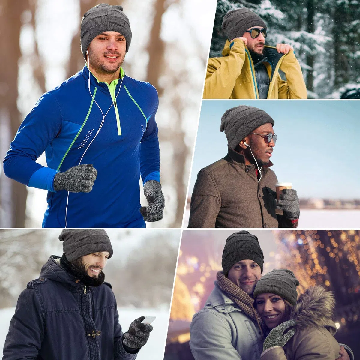 Cappello Sciarpa e Guanti Touch Screen Uomo Invernali Berretto in Maglia con Sciarpa Beanie Collo della Ciarpa 3/2 Pezzi per Uomo Donna