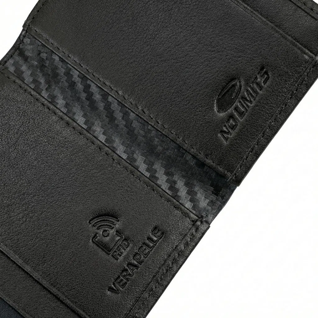 No Limits Porta Carte di Credito Uomo in Vera Pelle, Portafoglio Slim, Con Protezione RFID, Con Scatola, Nero