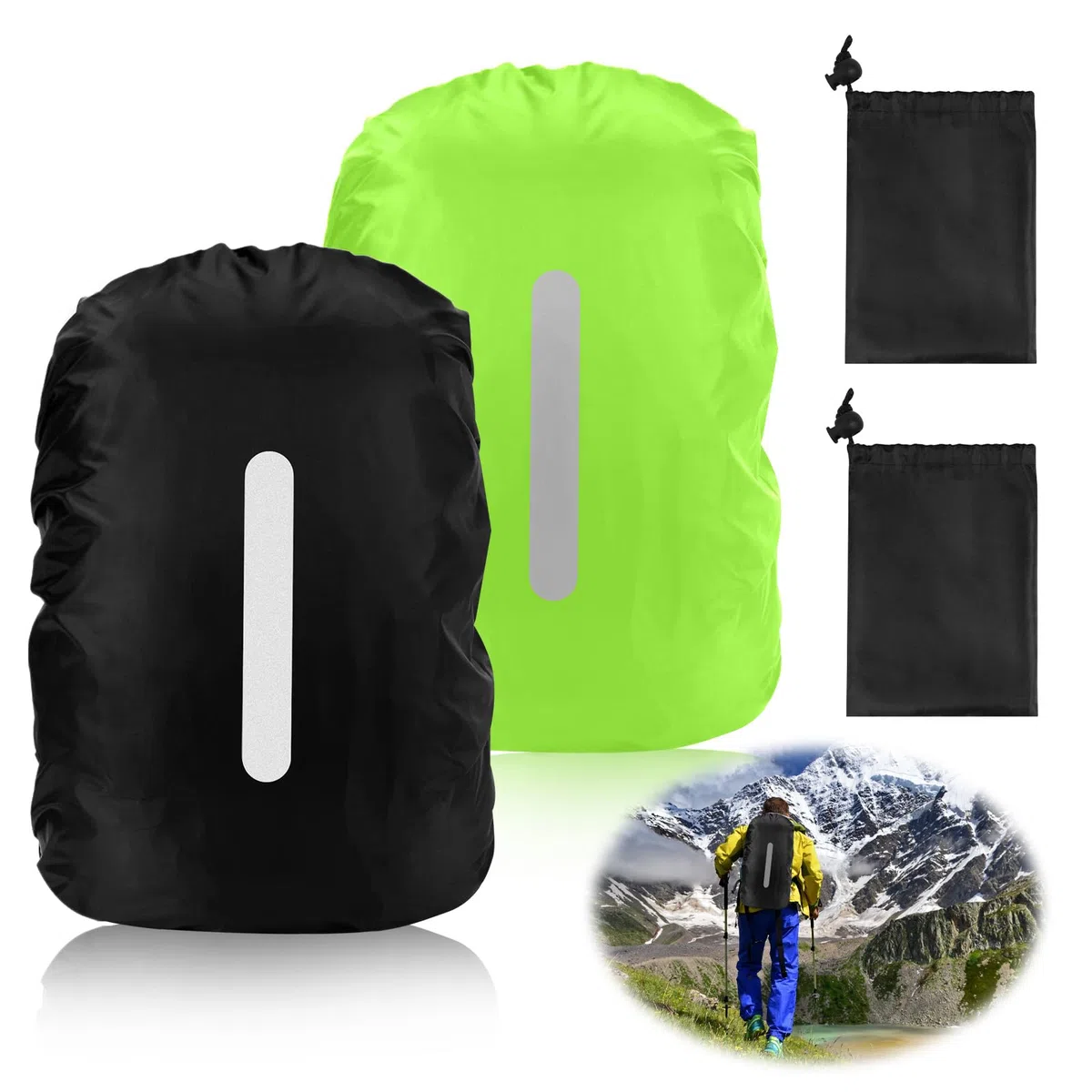 2 parapioggia zaino impermeabile (30 L-40 L), parapioggia per zaini con strisce riflettenti, borsa per la scuola, per ciclismo, trekking, campeggio, viaggi