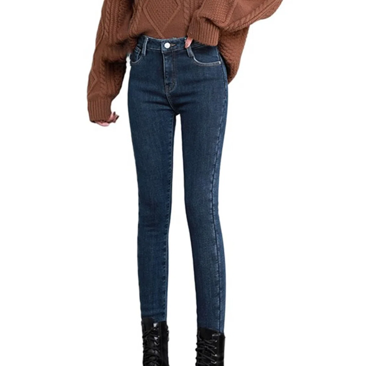 Generico Leggins Color Carne Pantaloni Termici Donna Neve Jeggings in denim in pile termico Leggings in jeans elasticizzati a vita alta Leggings caldi e skinny Leggins Invernali Donna Con