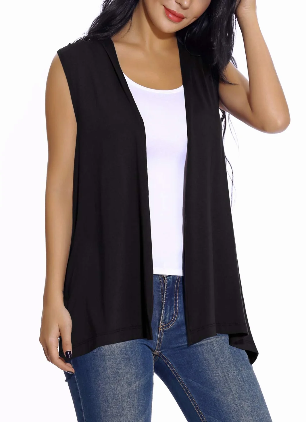 EXCHIC Donna Elegante Casual Aperto Davanti Gilet Senza Maniche Sciolto Cardigan