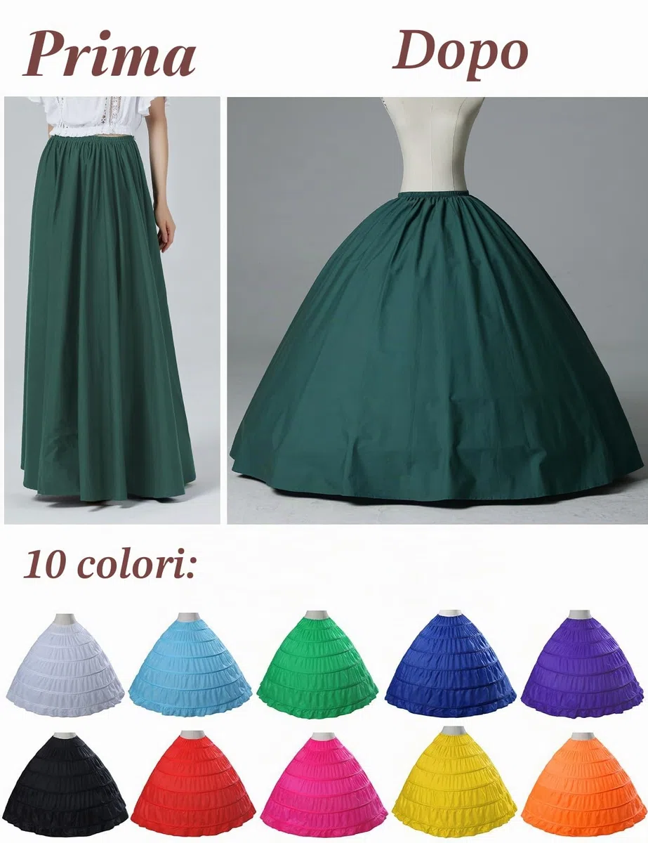 BEAUTELICATE Sottogonna Petticoat Donna Gonna Lunga 6 Cerchio Crinolina Rockabilly Vintage Sottoveste per Vestito Abito da Sposa Anni 50 Bianca Nera