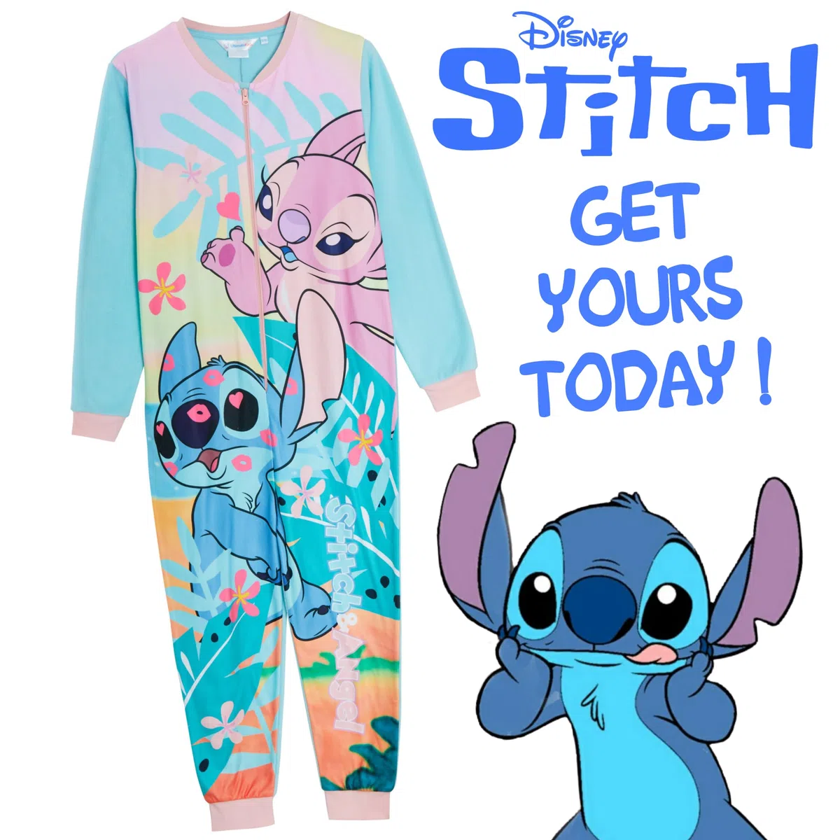 Disney Stitch and Angel Tutina per bambini All in One Pigiama per ragazze in pile Pjs Nightwear