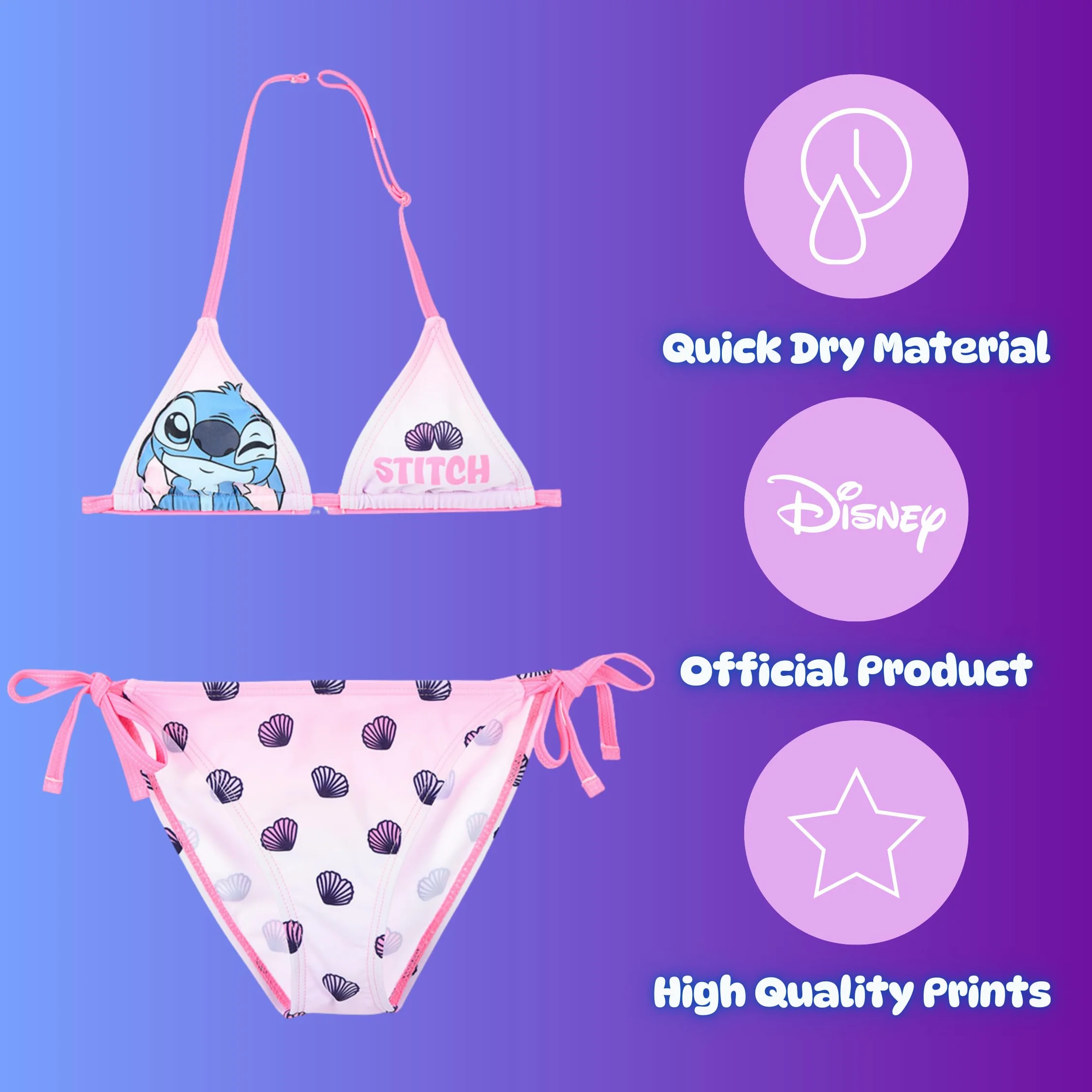 Disney Stitch Bikini per Ragazze, Costume da Bagno Due Pezzi per Bambine, Taglie 6 ai 12 Anni
