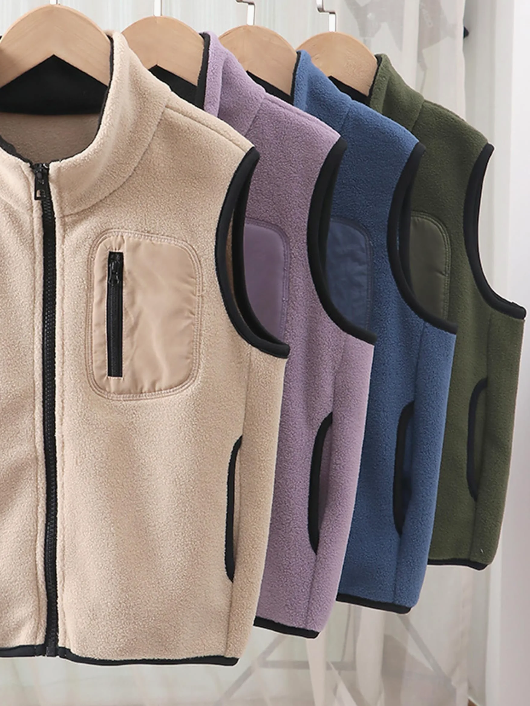 Bambini Gilet in Pile Collo Alto Senza Maniche Giacca Pile Polare Gilet Tinta Unita Genitore-Bambino Leggero Top Capispalla