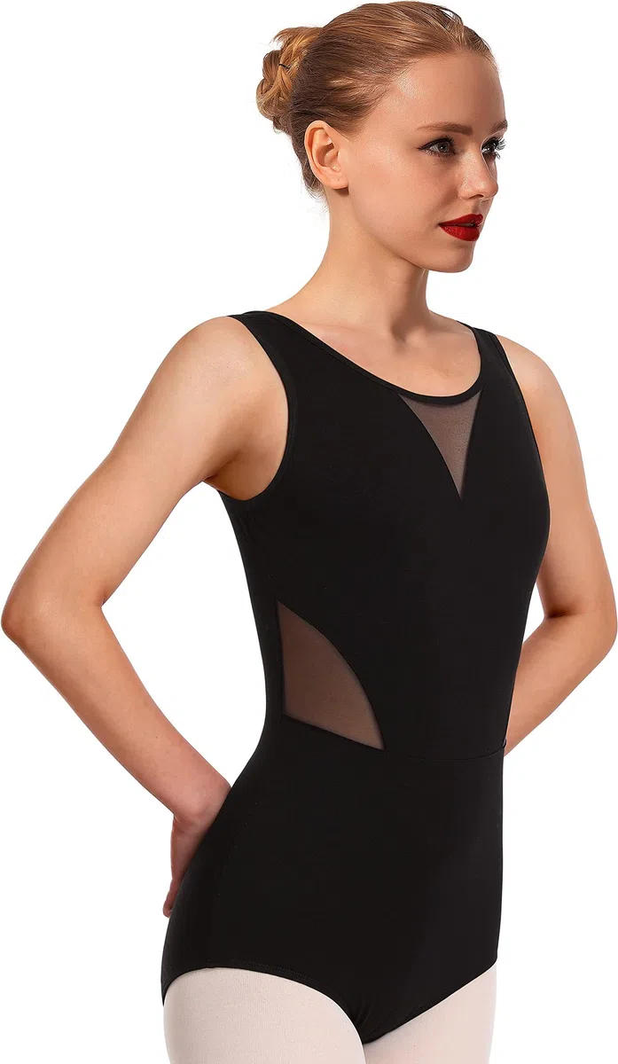 Body da Ginnastica e Danza da Donna Pannello Mesh Fodera Toracica Donna Bodysuit per Balleto Leotard per Danza