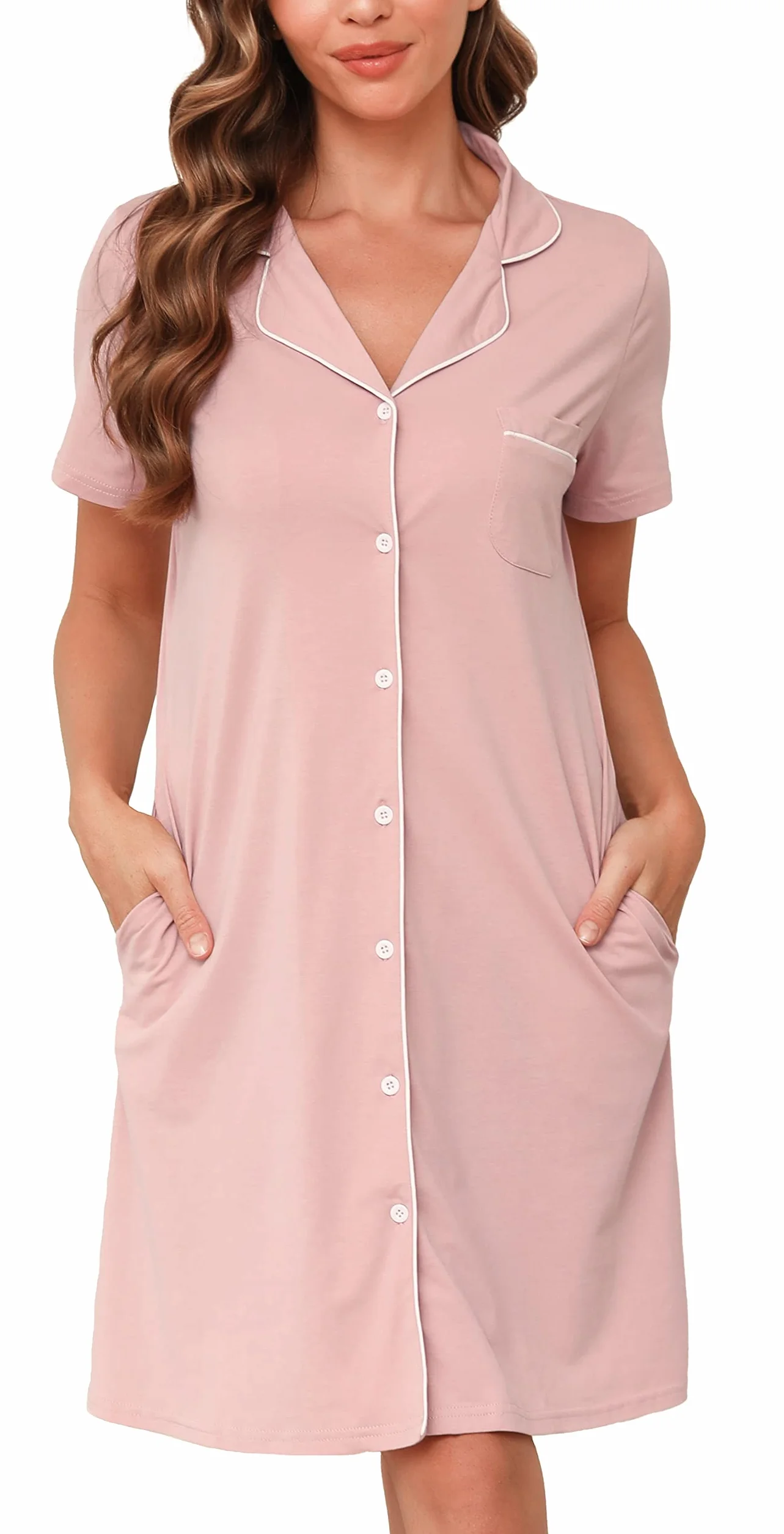 Vlazom Camicie da Notte Donna in Cotone Estiva Scollo a V a Manica Corta Bottoni Davanti