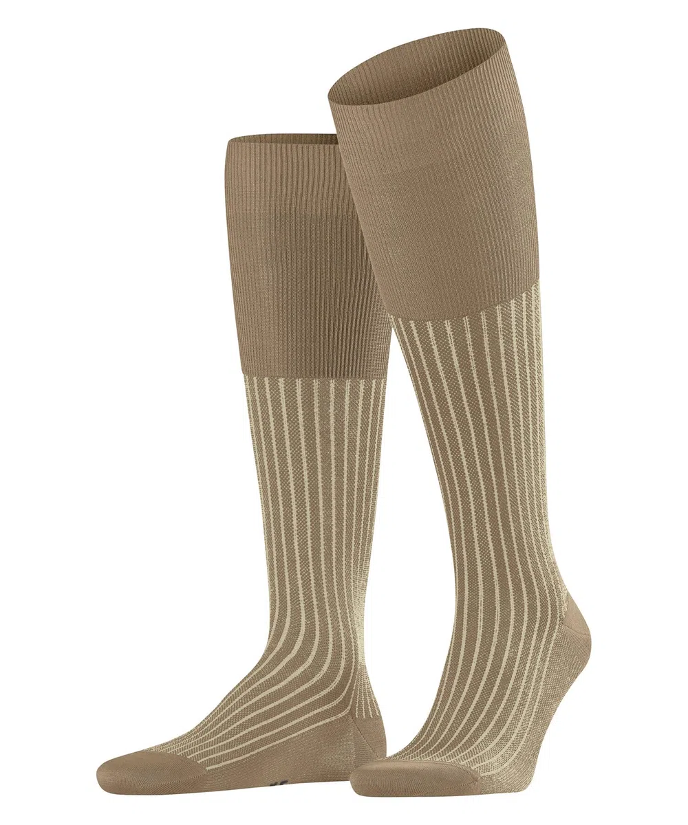 FALKE uomo Oxford Stripe calzini lunghi traspiranti cotone sottili rinforzati morbidi cuciture piatte alla punta motivo fantasia a righe per look casual eleganti lavoro 1 paio