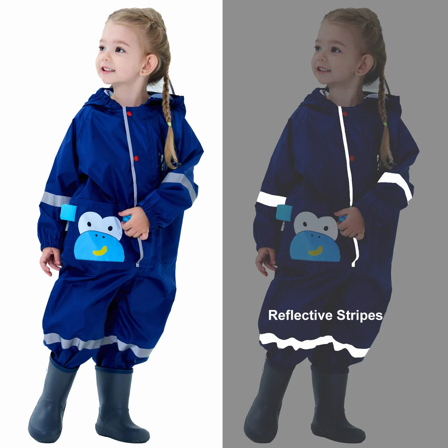 Impermeabile da Pioggia Bambini Bambine con Cappuccio Modello Cartone Animato 3D Antipioggia Giacca Tuta Portatile Sportivo Jogging Impermeabili Ragazzi Ragazze Unisex Bimbo Bimba 1-8 Anni