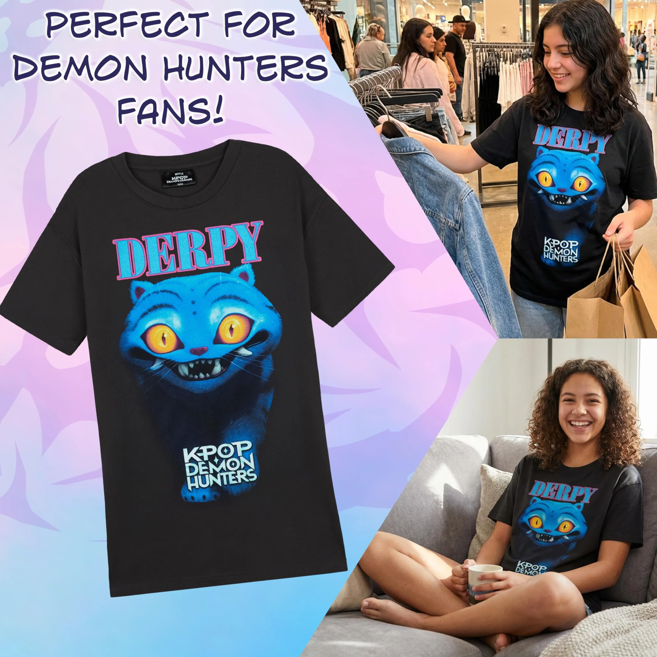 KPop Demon Hunters Ufficiale Maglietta Bambina e Adolescenti, Morbido Traspirante Girocollo Freddo T-Shirt, Regalo Ragazza
