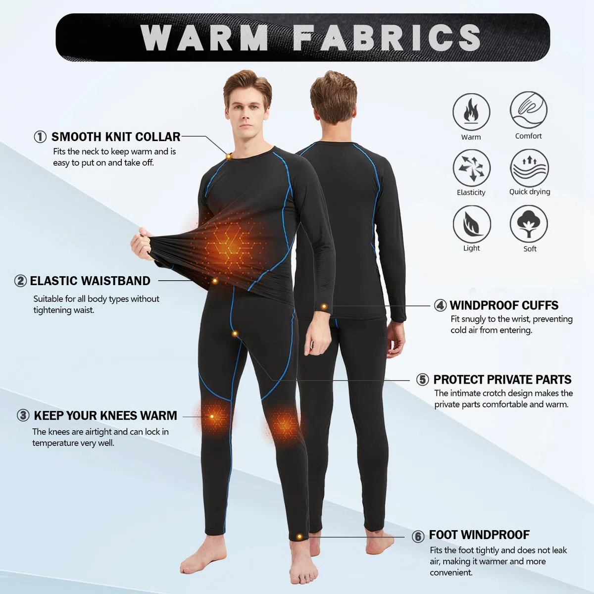 Intimo Termico Uomo Set Intimo Invernale da Sci Intimo Funzionale Traspirante Biancheria, Taglie S-XXL