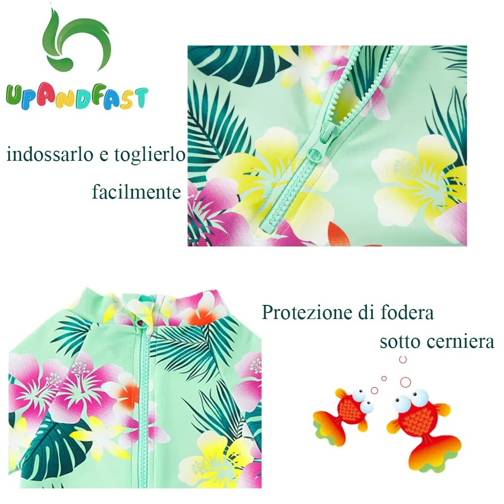upandfast Costume da Bagno Intero per Neonate con Cerniera e Cappello da Sole UPF 50+