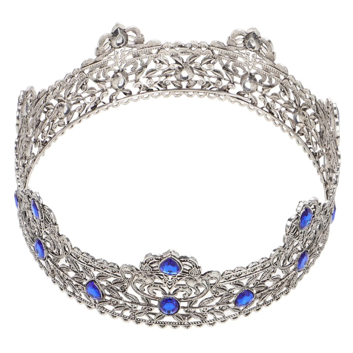 Corona Barocca Argento per Uomo Decorazioni di Strass, Lega di Zinco Leggera, Design Unico Europeo per Feste Teatrali e Compleanni