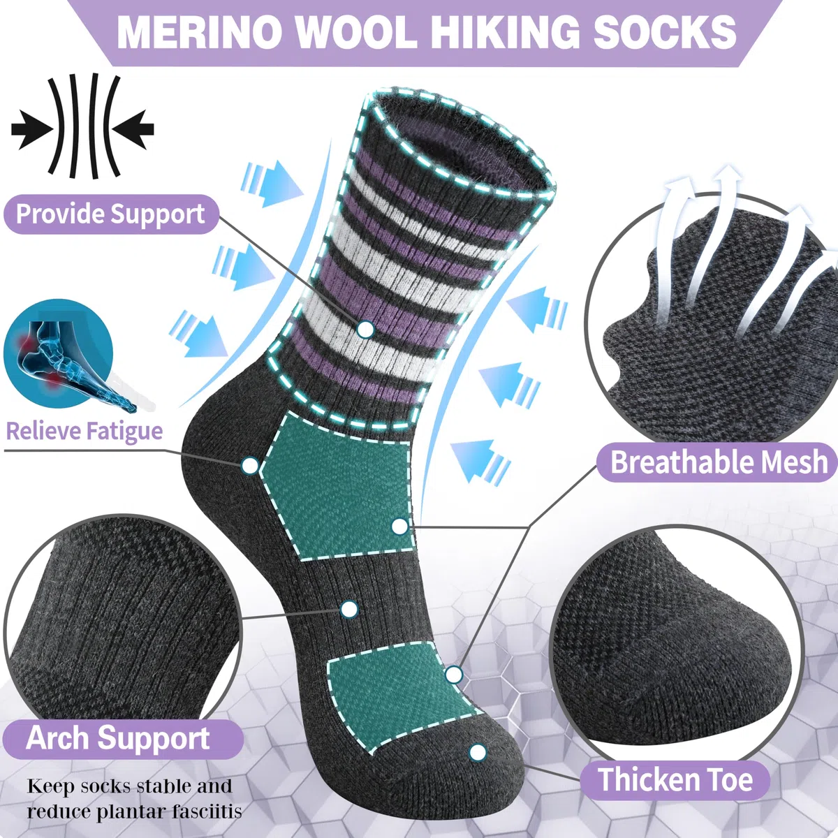 EBMORE 5 paia calzini donna in lana merino, calze termiche donna invernali spugna lavoro caldo per trekking