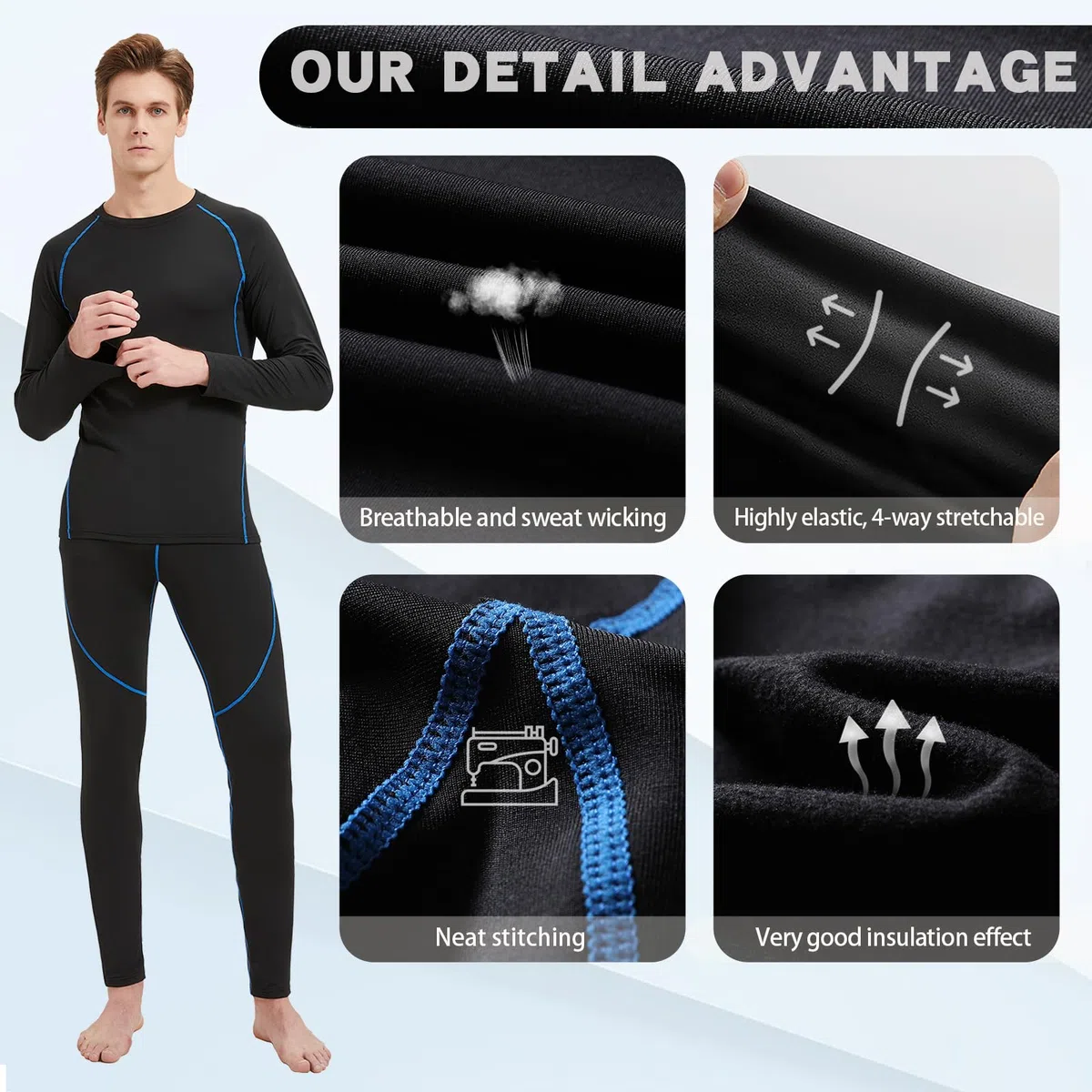 Intimo Termico Uomo Set Intimo Invernale da Sci Intimo Funzionale Traspirante Biancheria, Taglie S-XXL