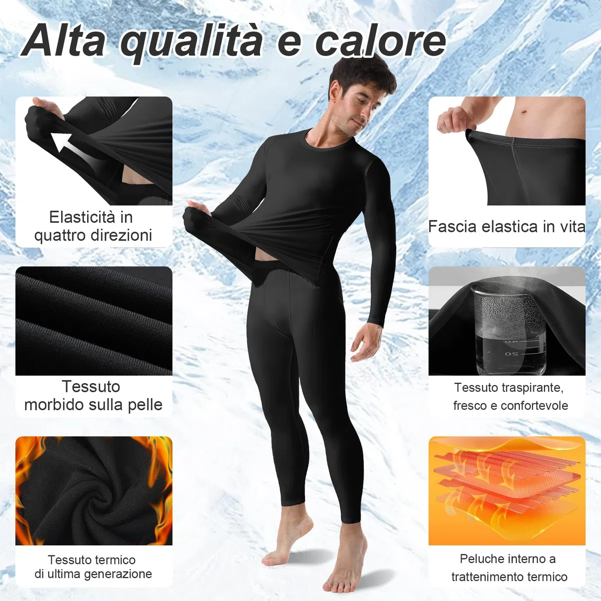 Channo Uomo Set Intimo Termico: Maglia Termica Biancheria Intima Sci Invernale Pantaloni Manica Lunga Funzionale