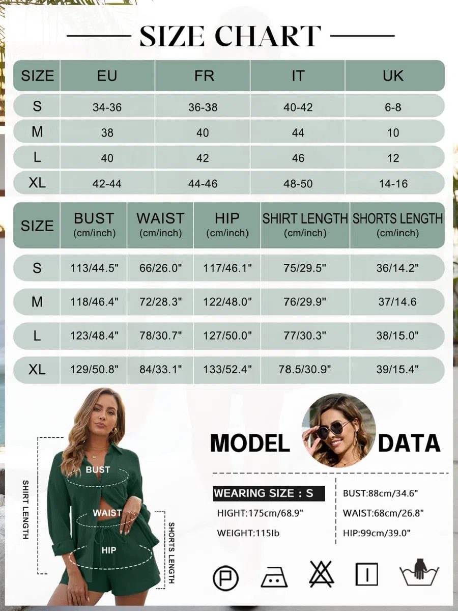 CheChury Completo Donna 2 Pezzi in Lino e Cotone Tuta da Donna Elegante Estivi Casual Tuta Estiva 2 Pezzi Set Camicia a Maniche Lunghe e Pantaloncini a Vita Alta con Coulisse Tasche Spiaggia Vacanza