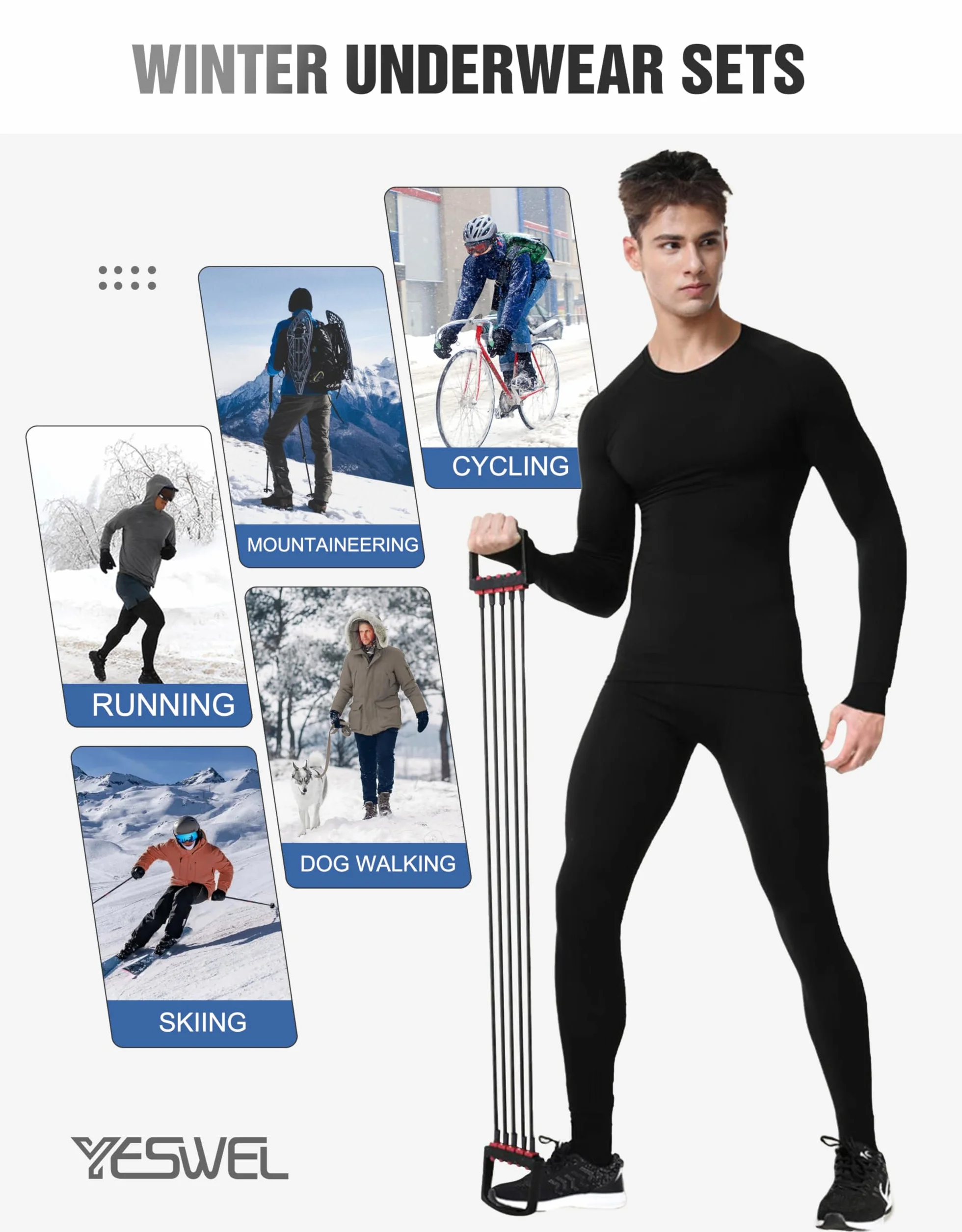 YESWEL Maglia Termica Uomo, Set Intimo Termico Uomo in Felpa Interna, Biancheria Termica Nero per Calcio Sci Ciclismo Escursionismo (M-2XL)