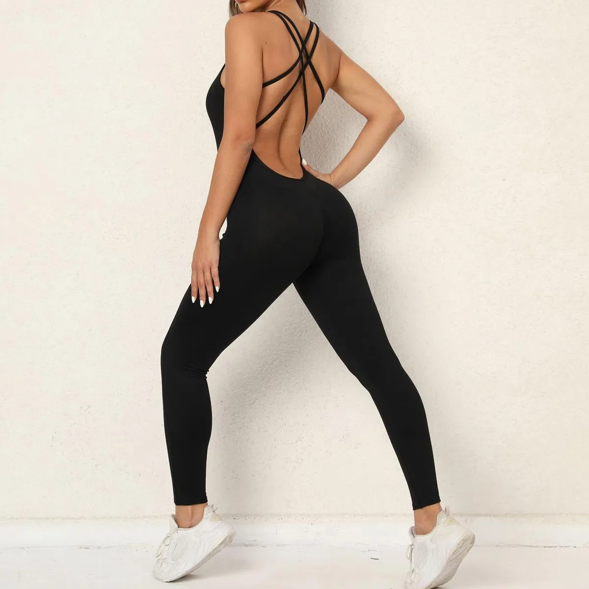 Jumpsuit Donna Tutina Sportiva Tuta Estiva Intera Aderente con Spalline Incrociate Body Pantaloni Lungo Completo Sportivo Elegante per Fitness Yoga Palestra