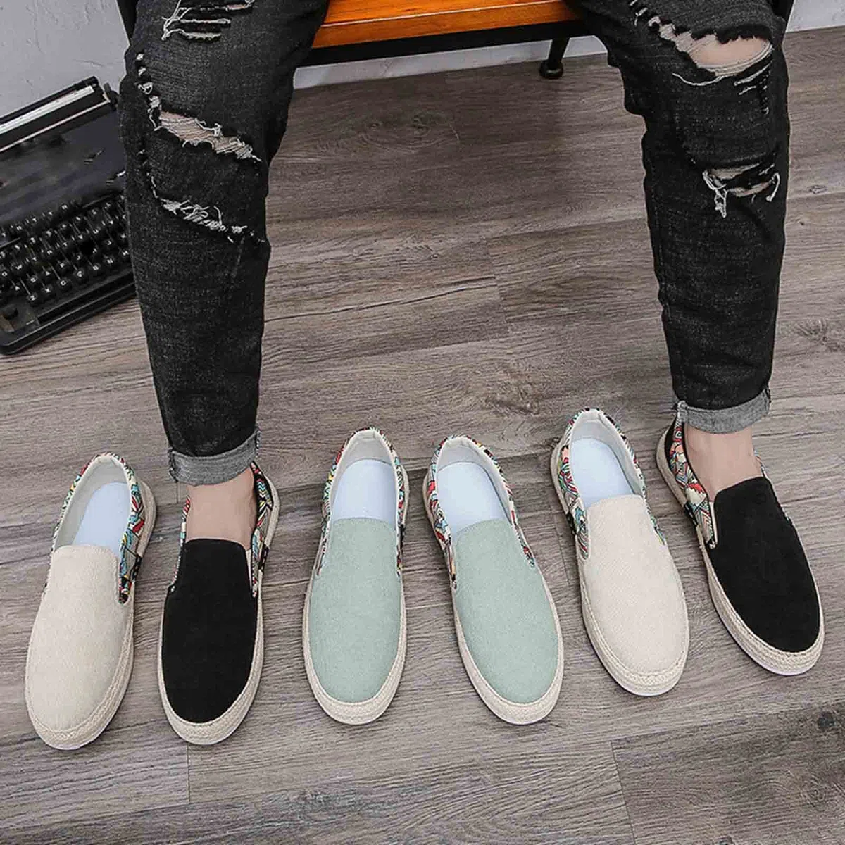 Generisch Espadrilles - Scarpe estive da uomo, traspiranti, in lino, unisex, comode, basse, slipon, per il tempo libero, estive